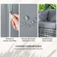 Outsunny Ensemble salon de jardin d'angle 4 places coussins déhoussables table basse coffre rangement acier époxy résine tressée(m-6)