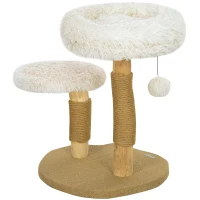 PawHut Kattenboom, 61,5 cm, met Kattenbed, Krabpaal, Sprongplatform, Speelbal, Voor Katten tot 5 kg, Wit(m-10)