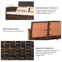 Outsunny Divano 3 Posti da Esterno in Rattan PE con Cuscini Imbottiti e Sfoderabili, 173x68x78 cm, Marrone(m-5)