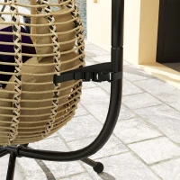 Outsunny Silla Colgante con Soporte Cesta Plegable Cojín y Reposacabezas para Interior y Exterior Carga 120 kg Beige(m-8)