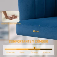 HOMCOM Silla de Oficina con Ruedas de Terciopelo con Respaldo Acolchado Altura Ajustable Espuma Alta Resiliencia Azul(m-5)