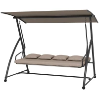 Outsunny 2-in-1 Hollywood schommel met Ligfunctie, 3-zits Tuinschommel van Staal 170x110x153cm, Lichtbruin(m-10)