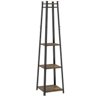HOMCOM Appendiabiti da Terra con 8 Ganci, 3 Ripiani e Mensola Superiore, 42x42x170 cm, Marrone(m-1)
