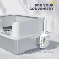 PawHut Stainless Steel Litter Box with Detachable Rim, Scoop, Easy Cleaning, Odour-Resistant, 60 x 40 x 28 cm(m-7)