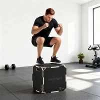 SPORTNOW Caixa Pliométrica de Madeira com 3 Alturas Diferentes para Treino de Salto Força em Casa Ginásio e Exterior 51x47,5x40,5 cm Preto(m-2)