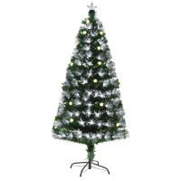 HOMCOM Albero di Natale Artificiale 150cm con Luci Incorporate e 180 Rami, Albero di Natale con Luci a LED e Fibre Ottiche, Base Pieghevole Rimovibile(m-11)