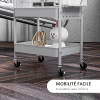 HOMCOM Desserte chariot de rangement en métal à roulettes 3 niveaux 2 paniers 6 crochets 53,5 x 30,5 x 75 cm blanc(m-5)