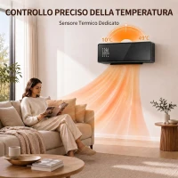 HOMCOM Stufa Ceramica 2000W a Parete con 3 Modalità, Temperatura Regolabile, Timer, Telecomando, Blocco Bambini, Nero(m-7)