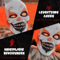 HOMCOM Halloween Decoratie Clown, Flexibele Armen, Geactiveerd door Aanraking/Geluiden, Lichtgevende Ogen(m-5)