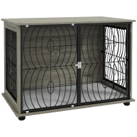 PawHut Dog Crate Furniture End Table w/ Plush Washable Cushion, Lockable Door, for Large Dogs(m-1)