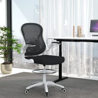Vinsetto Sedia da Ufficio Ergonomica in Tessuto Traspirante con Altezza Regolabile e Braccioli Ribaltabili, 59x65x110-130 cm(m-10)