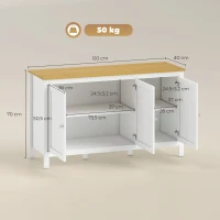 HOMCOM Mobile Contenitore con 2 Armadietti a 2 Ripiani Regolabili su 3 Altezze, 120x40x70 cm, Bianco e color Legno(m-3)