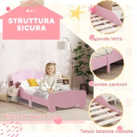 AIYAPLAY Lettino per Bambini con Testiera e Pediera a Orso e 2 Sponde Laterali, in Legno, 143.5x80x55 cm, Rosa(m-3)