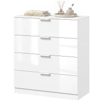 HOMCOM Cómoda Branca Brilhante com 4 Gavetas e Trilhos Deslizantes(m-7)