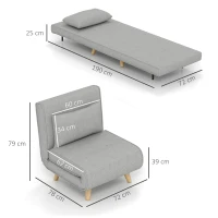 HOMCOM Slaapstoel, 6-staps Verstelbare Rugleuning, Linnenlook, tot 150 kg, Lichtgrijs(m-3)