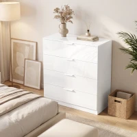 HOMCOM Cómoda Branca Brilhante com 4 Gavetas e Trilhos Deslizantes(m-6)