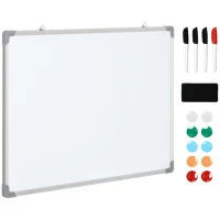 HOMCOM Whiteboard, magnetisch bord, notitiebord, inclusief accessoires, 4 stiften, 1 spons, 10 magneten, wit + zilver(m-10)