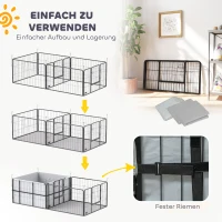 PawHut Werpkist voor puppy's, werpkist/puppyren met 7 panelen, 2 zones, wasbaar werpkussen, 203x102x60cm Zwart(m-8)