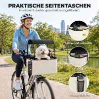 PawHut Hondenfietsmand Voorop 2-in-1, Draagbare Fietsmand met Kap, Veiligheidslijn, Schouderriem en Zijvakken, tot 5 kg(m-7)