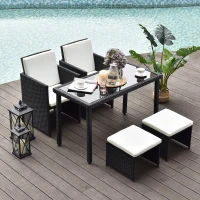 Outsunny Ensemble salon de jardin encastrable 2 fauteuils monoblocs + 2 tabourets + table basse résine tressée 4 fils coussins déhoussables crème noir(m-10)