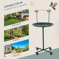 PawHut Bird Perch Stand with Four Wheels, Feeding Bowls, for Small, Medium Birds, Green(m-4)