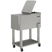 Outsunny Carro Nevera con Ruedas Abrebotellas y Estante 56L para Patio Fiesta Terraza 67x35x80 cm Gris Claro(m-1)
