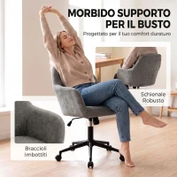 HOMCOM Sedia da Ufficio Girevole Regolabile in Altezza con Funzione Oscillante e Rivestimento in Ciniglia, Grigio(m-6)