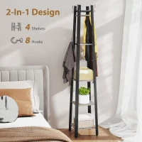 HOMCOM Industrial-Style Four Shelf Coat Stand - Grey/Black(m-4)