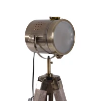HOMCOM Industrial Tripod Floor Lamp, Nautical Searchlight with Adjustable Height, Wood Legs, E14 Lamp Base for Living Room, Bedroom, Grey and Bronze(m-8)