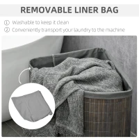 HOMCOM Bamboo Laundry Basket with Lid, 55 Litres Laundry Hamper with Removable Washable Lining,  Corner Washing Baskets, 38 x 38 x 57cm, Grey(m-5)
