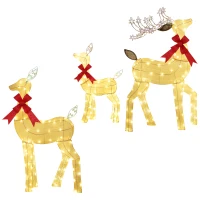 Outsunny 3-delige verlichte rendierfamilie | LED-kerstdecoratie met rode strik, staal & polyester, waterbestendig(m-10)