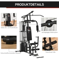 HOMCOM Gym Krachtstation Fitnessstation Multigym Fitnesscentrum Fitnessapparatuur incl. gewichten Latzug Beincurl Metaal PU-kunstleer zwart 150 x 110 x 210 cm(m-4)