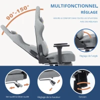 Fauteuil gamer ergonomique, entièrement rembourré, respirant, infroissable et durable, 70x70x131 cm, Gris(m-5)