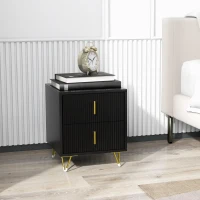 HOMCOM Table de chevet table de nuit avec 2 tiroirs style art déco - 40 x 40 x 47 cm - métal doré et noir(m-10)
