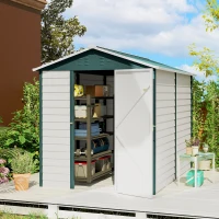 Outsunny 9x 6FT Metal Outdoor Garden Shed, Galvanised Tool Storage Shed w/ Sloped Roof, Lockable Door for Patio Lawn, Green(m-2)