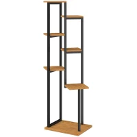 Outsunny 7-lagen Plantenstandaard, 130 cm hoge Bloemenstandaard, Trapsgewijs Plantenrek van Hout, Meerlagig Lichtbruin(m-10)
