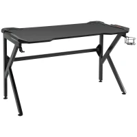 HOMCOM Bureau gaming bureau gamer bureau informatique support casque porte-gobelet passe-câbles inclus métal MDF texture fibre carbone 120 x 66 x 75 cm noir(m-12)