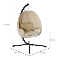 Outsunny Hangstoel, Ei-vormige Schommelzitting met Zacht Kussen, Geschikt voor Binnen en Buiten, 125L x 95B x 170H cm, Khaki(m-3)