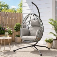 Outsunny Hangstoel, zit- en rugkussen, opvouwbare zitmand, bekerhouder, metalen frame, grijs(m-2)
