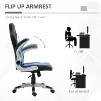 HOMCOM Racing Gaming Chair PU Leather Office Chair Executive Computer Desk Chair with Adjustable Height, Flip Up Armrest, Swivel Wheels, Blue(m-6)