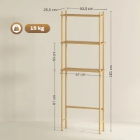 HOMCOM Mobile Sopra WC a 3 Ripiani a Doghe Salvaspazio in Bambù, 63.5x25.5x181 cm, color Legno(m-3)