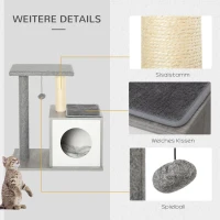 PawHut krabpaal kattenboom klimboom met grot en pluchen kussen E1 spaanplaat grijs(m-6)