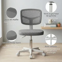 Vinsetto Chaise de Bureau Ergonomique Sans Accoudoirs, Fauteuil de Bureau Pivotant, Dossier Courbé en Maille et Roulettes, Gris(m-7)