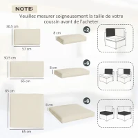 Outsunny Lot de 14 Housses de Rechange Coussins Salon de Jardin - 6 Housses Coussin d'assise, 8 Housses Coussin Dossier - Housses zippées Polyester déperlant Crème(m-3)