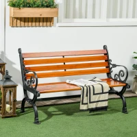 Outsunny Tuinbank voor 2 personen, decoratieve armleuningen, voor tuin en terras, gietaluminium + natuurlijk hout, 120 x 64 x 79 cm, teak(m-2)