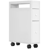HOMCOM Badkamerkast op wielen, smal design, twee lades, vier wielen, wit, 16 x 49,5 x 66 cm(m-11)