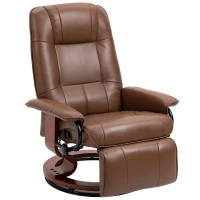 HOMCOM Relaxfauteuil met Voetensteun, 145° Verstelbare Rugleuning, 360° Draaibaar, Kunstleer, Houten Onderstel, tot 120 kg, Bruin(m-10)