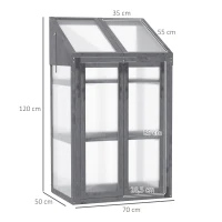 Outsunny Kweekbak Kleine Houten Kas met Ramen Dubbele Deur 3 Planken 70x50x120 Tuin Grijs(m-3)