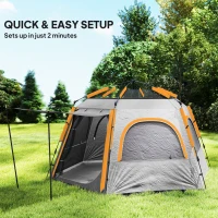 Outsunny Instant Pop Up Camping Tent, 2-3 Person Easy Setup Dome Family Tent with Vestibule, Rainfly, 4 Mesh Windows & 2 Doors, Hexagonal Design, 3000 mm Water Resistant & UV Protected, Light Grey(m-4)