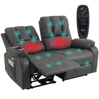 HOMCOM Canapea Reclinabilă Electrică 2 Locuri 135° cu Masaj și Încălzire, Material cu Aspect de Piele, Gri Închis(m-11)